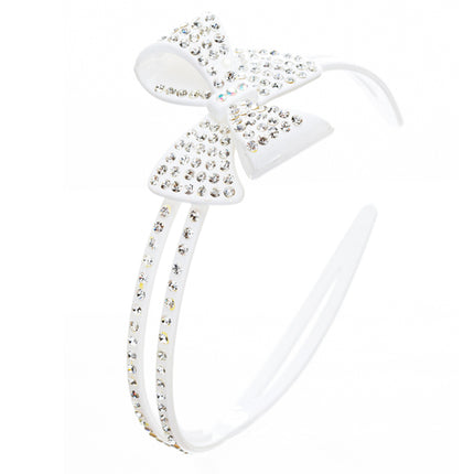 Fashion Sparkle Crystal Rhinestone Beautiful Ribbon Bow Design Headband White - Accessoriesforever