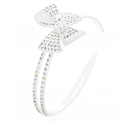 Fashion Sparkle Crystal Rhinestone Beautiful Ribbon Bow Design Headband White