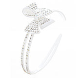 Fashion Sparkle Crystal Rhinestone Beautiful Ribbon Bow Design Headband White