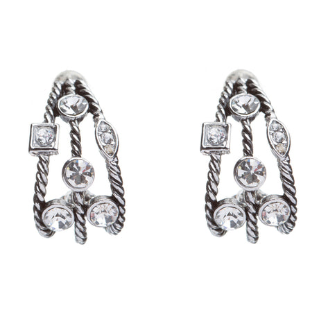 Fashion Trendy Chic Crystal Rhinestone Stylish Sparkle Hoop Earrings Silver