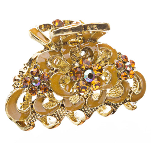 Austrian Crystal Fashion Jewerly Vintage Medium Hair Claw Clip Gold Yellow - Accessoriesforever