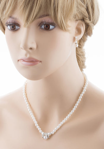 Bridal Wedding Jewelry Set Beautiful Single Strand Pearls Chic Necklace Silver