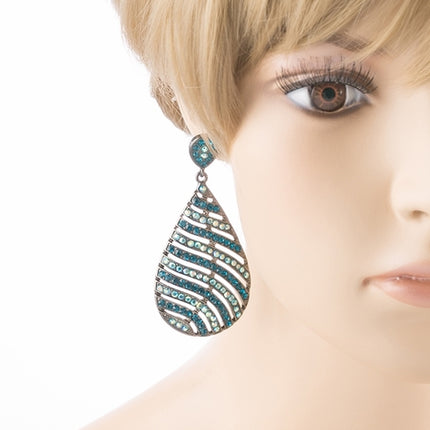 Modern Fashion Crystal Rhinestone Stunning Leaf Design Dangle Earrings E729 Blue
