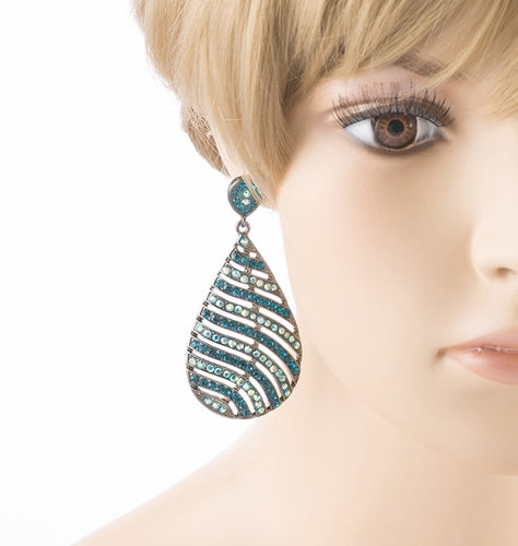 Modern Fashion Crystal Rhinestone Stunning Leaf Design Dangle Earrings E729 Blue - Accessoriesforever