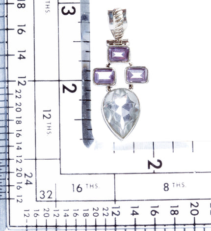 925 Sterling Silver Natural Gemstones Amethyst Topaz Pendant FJSVP2082