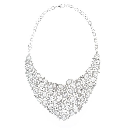 Bridal Wedding Jewelry Crystal Rhinestone Alluring Bib Posture Necklace J499 SLV