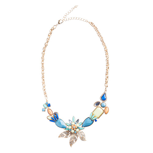 Intricate Design Crystal Rhinestone Beautiful Flower Charm Necklace N74 Multi