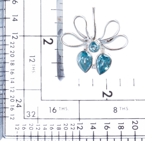 925 Sterling Silver Natural Gemstones Blue Topaz Pendant FJSVP2104