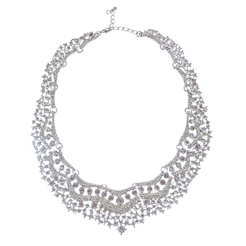 Bridal Wedding Jewelry Set Crystal Rhinestones Stunning Bib Necklace Silver - Accessoriesforever