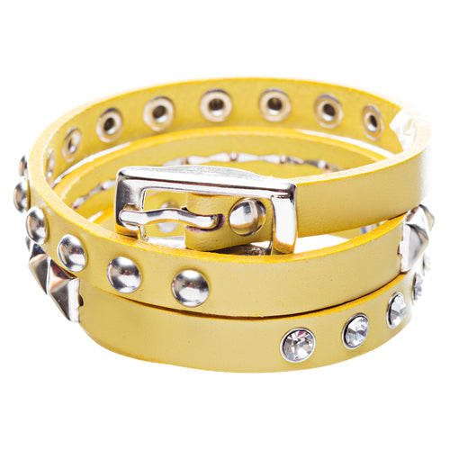 Yellow 3-Effect Stud Italian Calf Leather Wrap Bracelet - Accessoriesforever