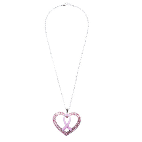 Pink Ribbon Jewelry Crystal Rhinestone Fashionable Heart Necklace N88 Pink