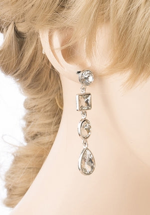 Bridal Wedding Jewelry Crystal Stones Multi Shapes Linear Drop Earrings Silver - Accessoriesforever