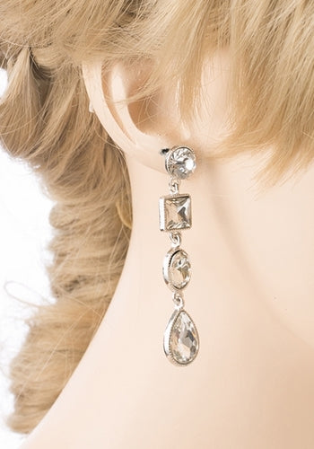 Bridal Wedding Jewelry Crystal Stones Multi Shapes Linear Drop Earrings Silver - Accessoriesforever