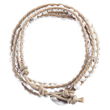 Beaded Brown String Cord with Button Knot Closure Wrap Bracelet White