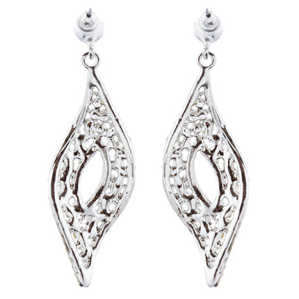 Bridal Wedding Jewelry Crystal Rhinestone Open Wave Chic Dangle Earrings Silver - Accessoriesforever