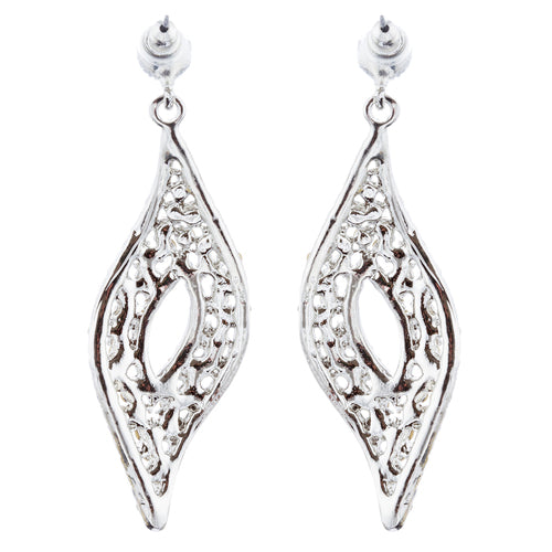 Bridal Wedding Jewelry Crystal Rhinestone Open Wave Chic Dangle Earrings Silver