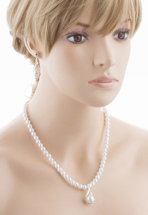 Bridal Wedding Jewelry Set Crystal Pearl Exquisite Necklace Silver - Accessoriesforever