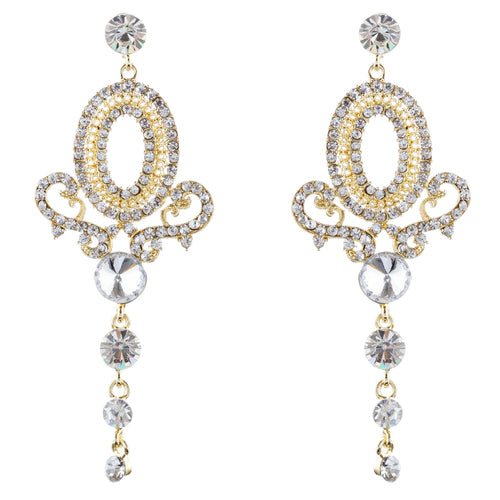 Bridal Wedding Jewelry Prom Fancy Crystal Rhinestone Dangle Earrings E967 Gold - Accessoriesforever