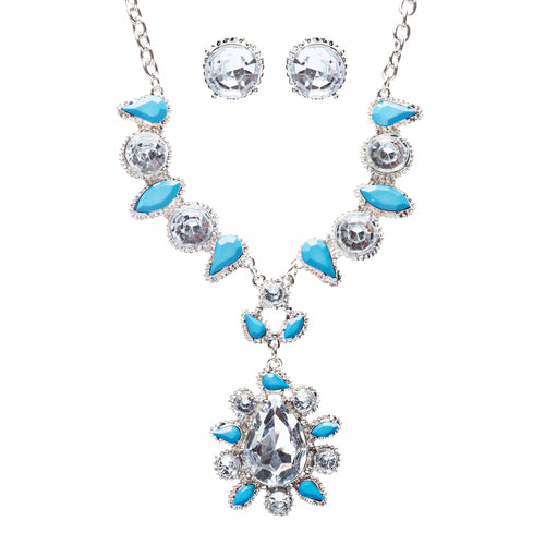 Modern Fashion Crystal Rhinestone Attractive Tear Drop Necklace JN244 Blue