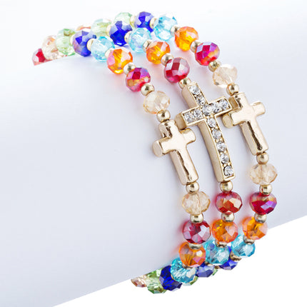 Cross Jewelry Crystal Rhinestone Multi Strands Link Wrap Bracelet B508 Multi - Accessoriesforever