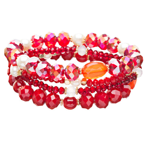 Modern Fashion Crystal Rhinestone Stylish Beaded Stretch Bracelet B420 Red