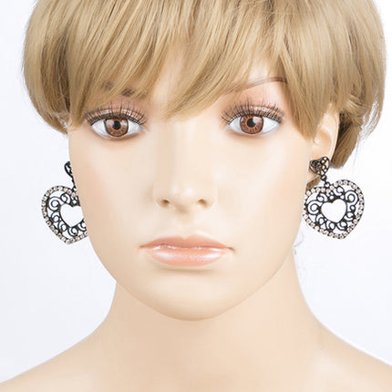 Sophisticated Crystal Rhinestone Heart Shape Dangle Fashion Earrings E313 Black - Accessoriesforever