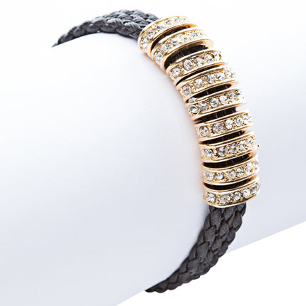 Simple Style Rope Cord Crystal Rhinestone Fashion Bracelet B458 Black Gold - Accessoriesforever