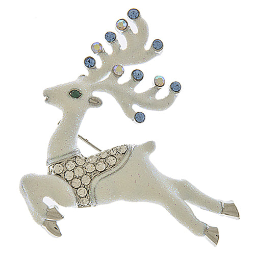 Christmas Jewelry Holiday Gorgeous Crystal Prancing Reindeer Brooch BH219 White