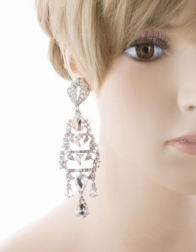 Bridal Wedding Jewelry Crystal Rhinestone Stunning Long Links Dangle Earrings
