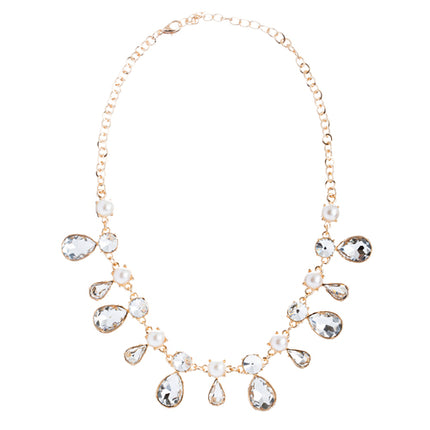 Bridal Wedding Jewelry Crystal Rhinestone Faux Pearl Tear Drop Necklace J530Gold - Accessoriesforever