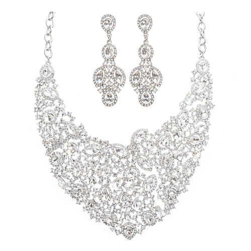 Bridal Wedding Jewelry Crystal Rhinestone Alluring Bib Posture Necklace J499 SLV