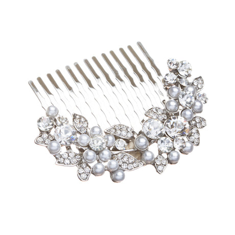 Bridal Wedding Jewelry Crystal Rhinestone Pearl Floral Hair Comb Pin Silver