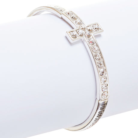 Cross Jewelry Crystal Rhinestone Simple Charm Stretch Bracelet B509 Silver