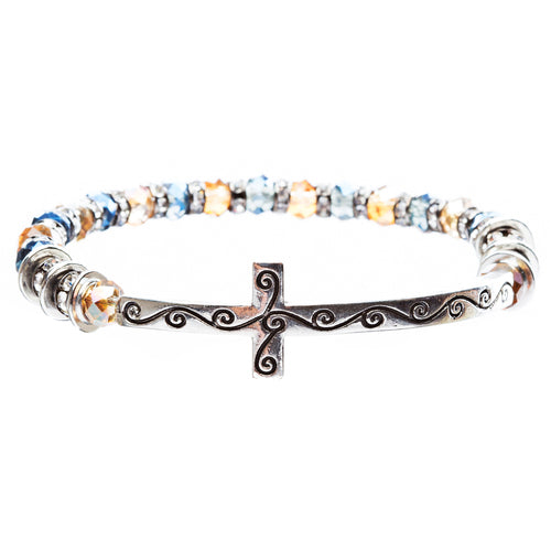 Cross Jewelry Crystal Rhinestone Gorgeous Cross Stretch Bracelet B466 Blue
