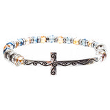 Cross Jewelry Crystal Rhinestone Gorgeous Cross Stretch Bracelet B466 Blue