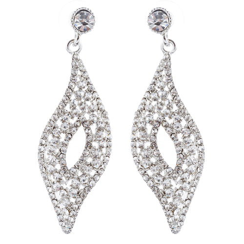 Bridal Wedding Jewelry Crystal Rhinestone Open Wave Chic Dangle Earrings Silver - Accessoriesforever