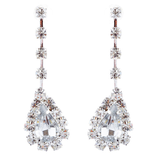 Bridal Wedding Jewelry Set Crystal Rhinestone Dangle Teardrop Necklace Silver - Accessoriesforever
