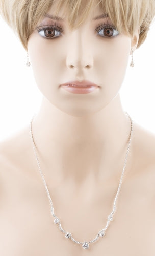 Bridal Wedding Jewelry Set Crystal Rhinestone Gorgeous Curved Design Necklace - Accessoriesforever