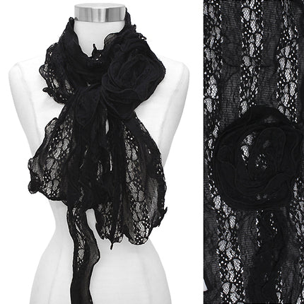 Gorgeous Floral Decorated Lightweight Lace Fashion Scarf Black - Accessoriesforever