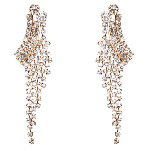 Bridal Wedding Jewelry Crystal Rhinestone Cascading Dangle Earrings E946 Gold