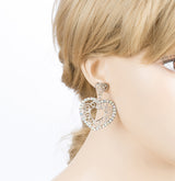 Sophisticated Crystal Rhinestone Heart Shape Dangle Fashion Earrings E313 Silver