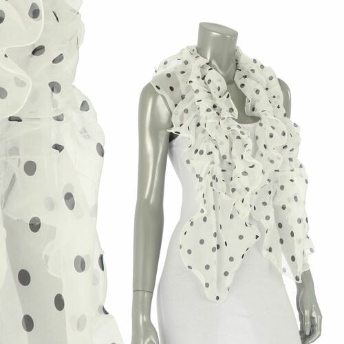 Polka Dot Chiffon Ruffle Lightweight Fashion Scarf White SF315
