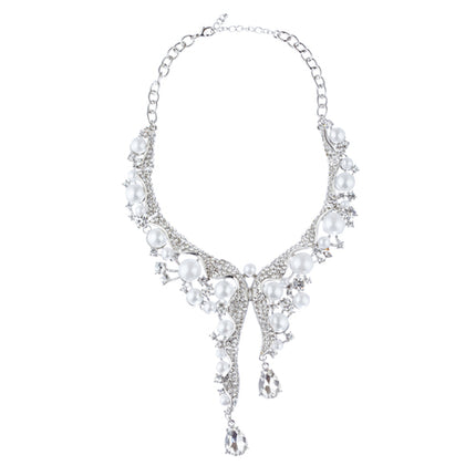 Bridal Wedding Jewelry Set Crystal Pearl Chunky Duo Linear Drops Silver White - Accessoriesforever