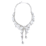 Bridal Wedding Jewelry Set Crystal Pearl Chunky Duo Linear Drops Silver White