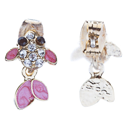 Adorable Crystal Accent Fish Tiny Stud Style Fashion Earrings E504 Gold Pink - Accessoriesforever