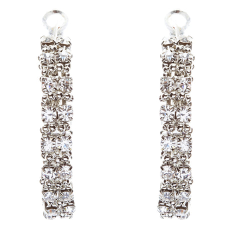Beautiful Dazzling Beaded Wrap Double Row Crystal Rhinestone Hoop Earring Silver