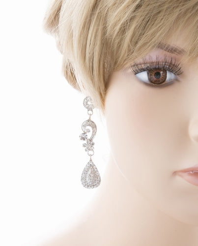 Bridal Wedding Jewelry Crystal Rhinestone Classic Teardrop Earrings E981 Silver