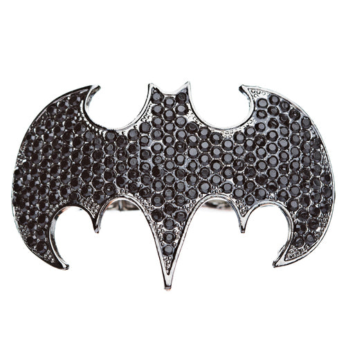 Fun Bat Crystal Two Finger Stretch Adjustable Ring Hematite Black