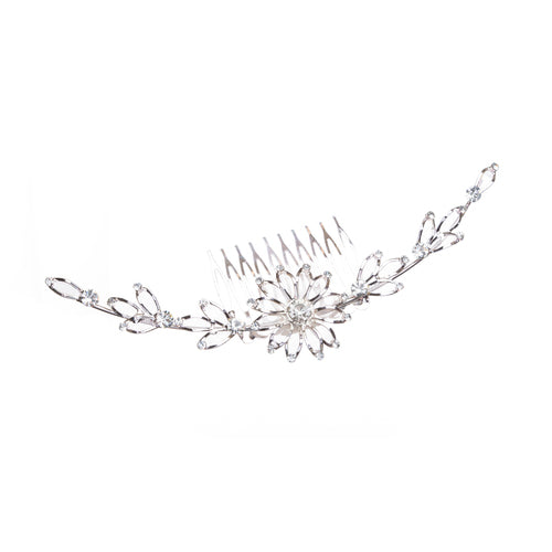 Bridal Wedding Jewelry Crystal Rhinestone Mesh Linear Floral Drape Hair Comb Pin