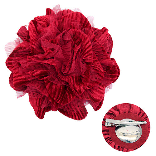 2-Way Velvet Big Flower Corsage Brooch Hair Pin Red - Accessoriesforever
